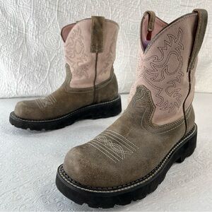 Ariat Fatbaby Womens 7 Western Cowgirl Boot Pink Brown Leather Lug Sole Booties